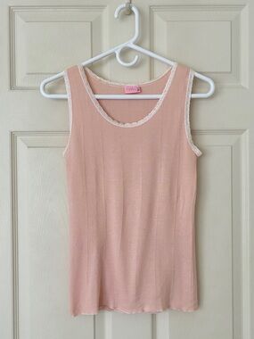 Vintage Sparkle Lace-Trimmed Cotton Tank Size Large